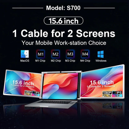 TripleScreenPro™ 15.6 inch Portable Triple Monitor - One Cable for Dual Displays - Optimized for MacBook M1/M2/M3/M4 & Windows Laptops - 1080P FHD Workstation